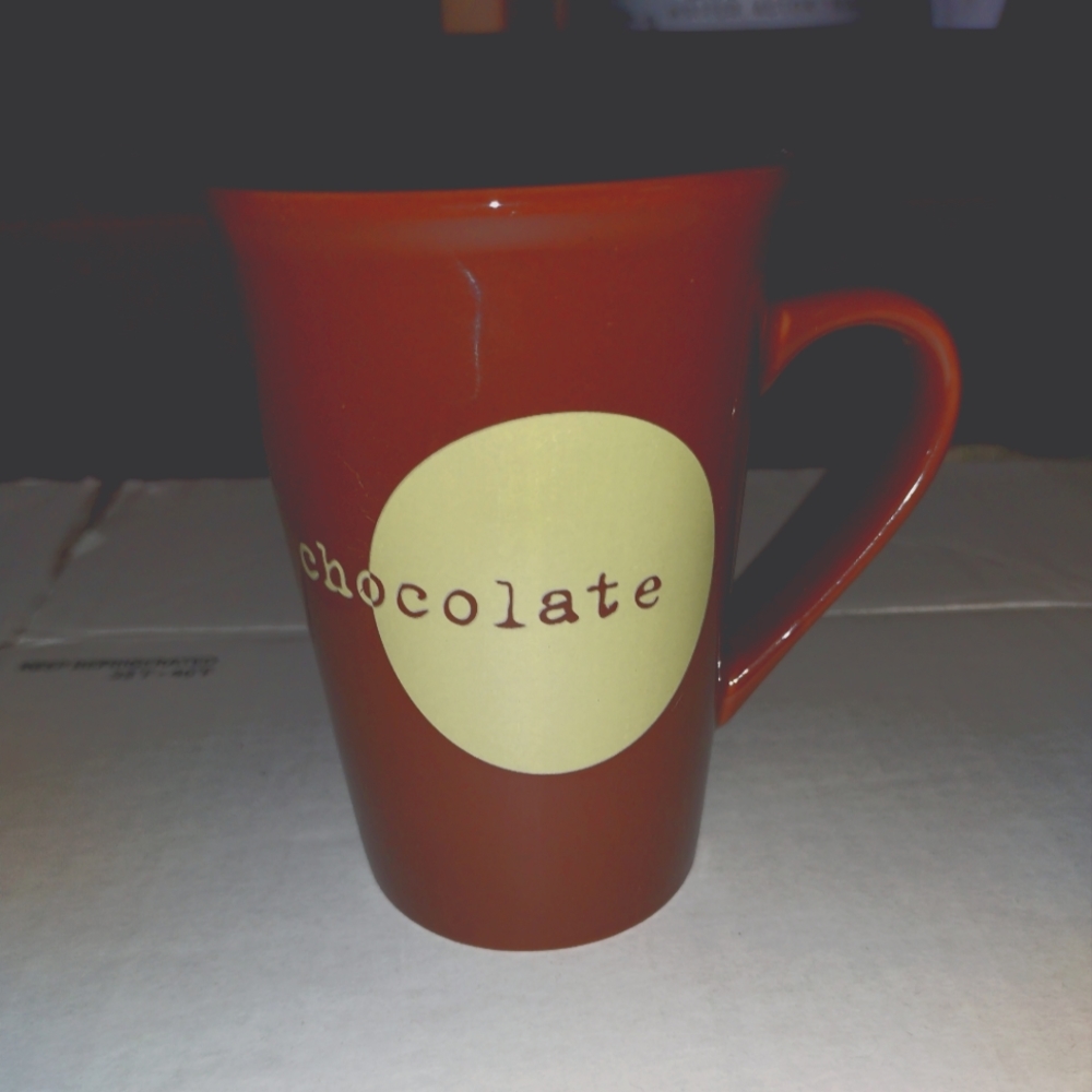 Shonfeld's Chocolate Mug, Dark Brown w/ Tan Accent  4 3/4" Tall. 